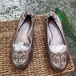 Tory Burch Reva-Metallic Tunbled Leather Ballet Flats